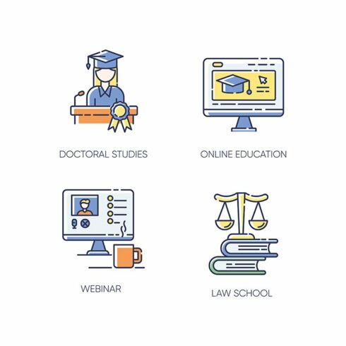 Modern higher education color icons cover image.