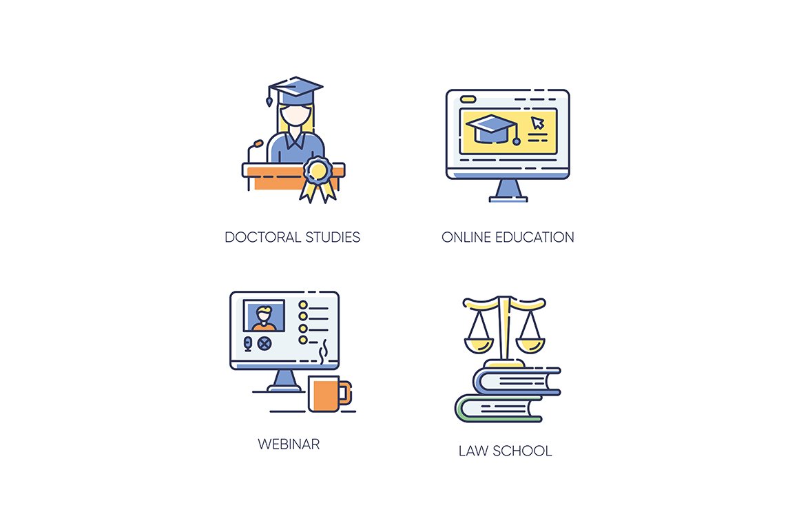 Modern higher education color icons cover image.