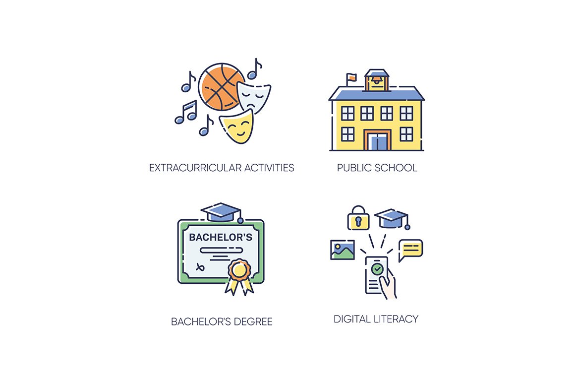 Public school education color icons cover image.