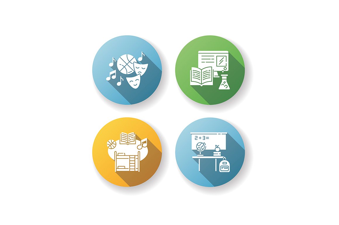 Primary education flat design icons cover image.