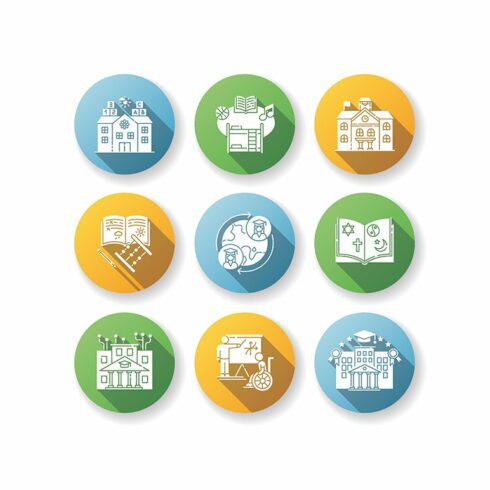 Academic education flat design icons cover image.