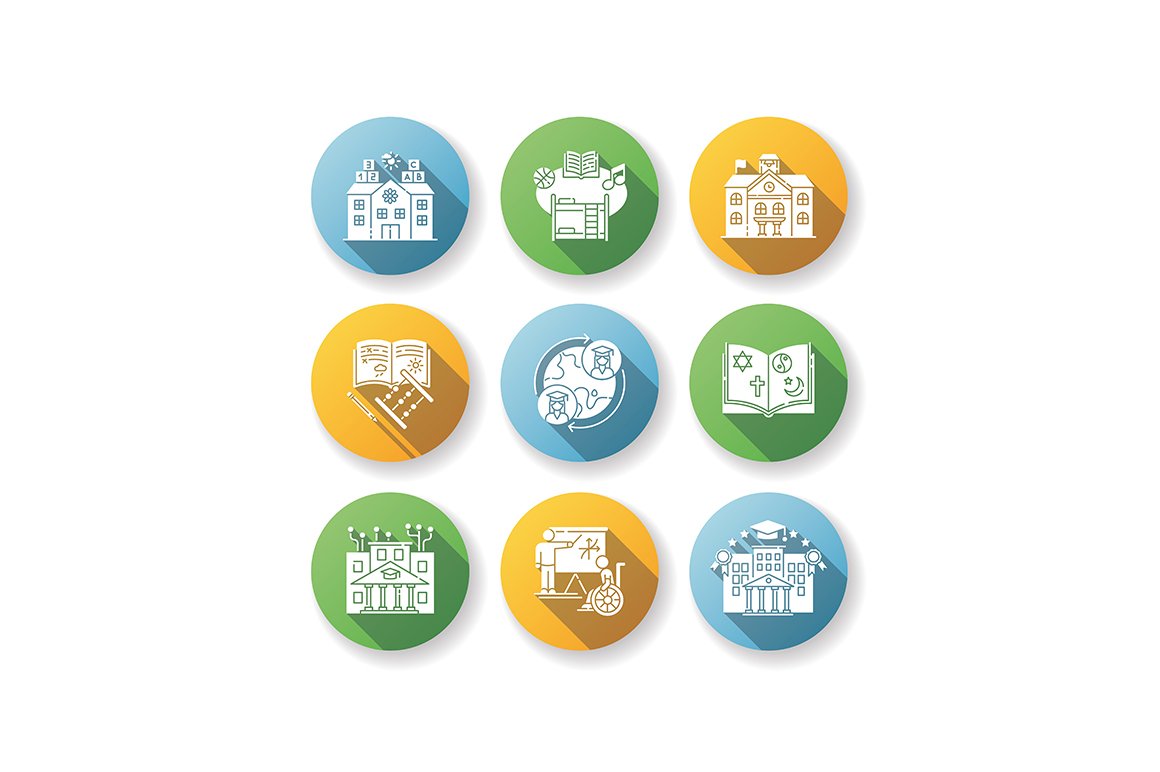 Academic education flat design icons cover image.