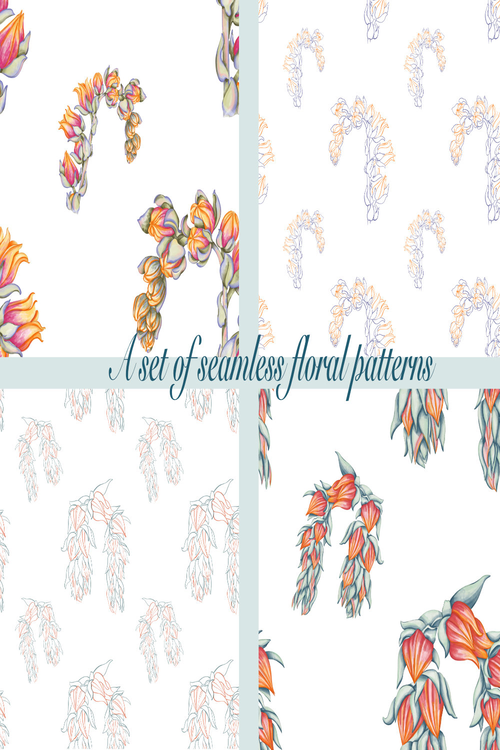A set of seamless floral patterns pinterest preview image.