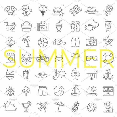 Summer linear icons set cover image.