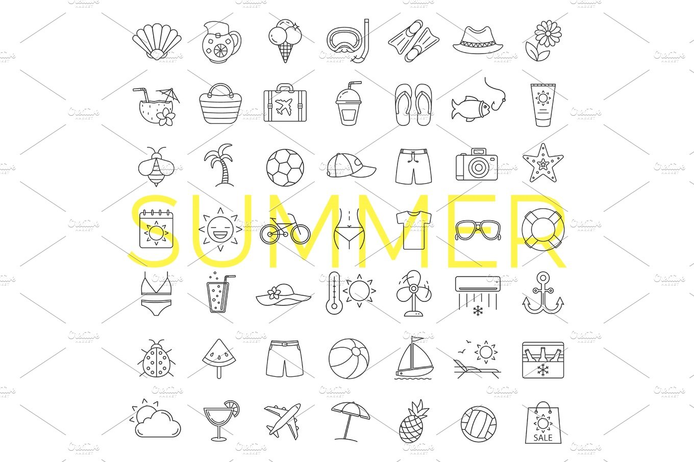 Summer linear icons set cover image.