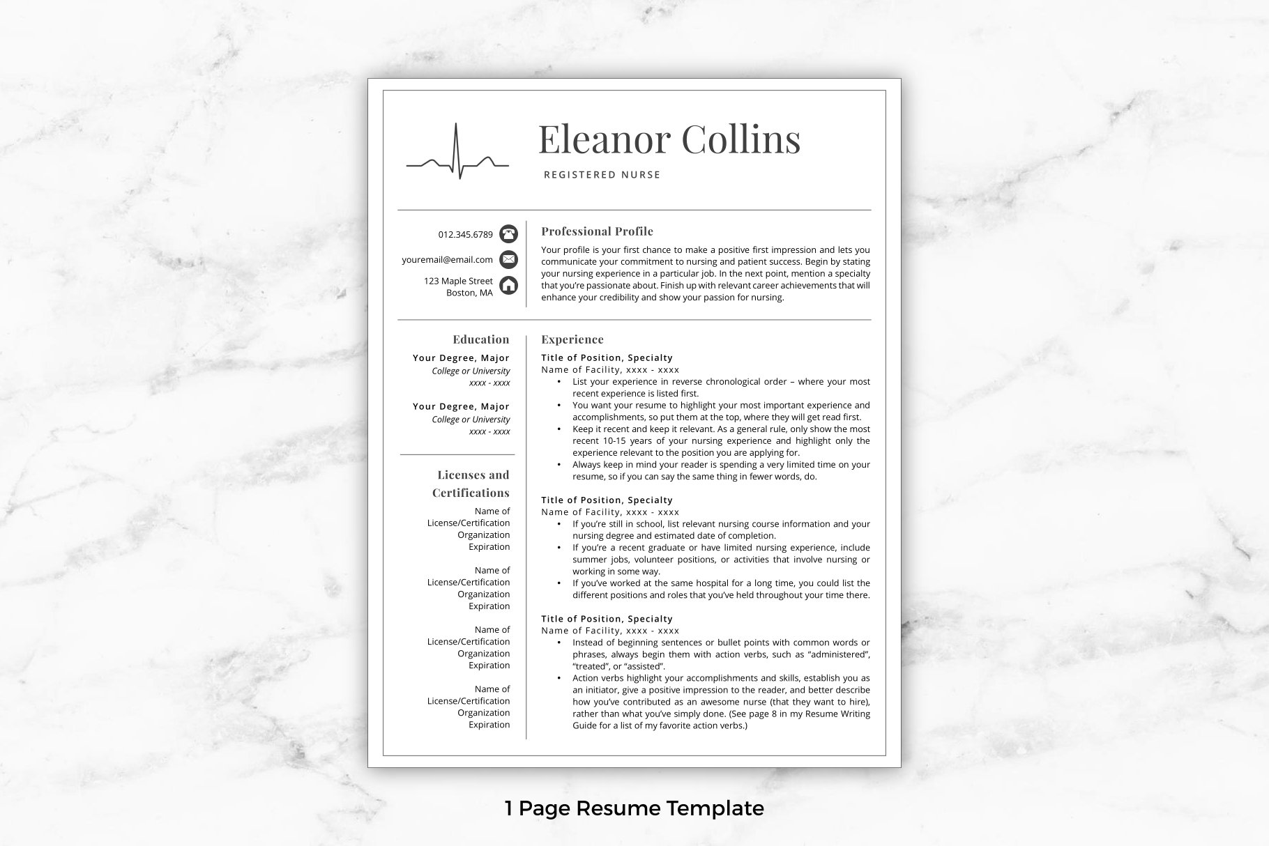 Resume template for a medical professional.