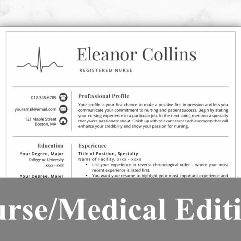 Nurse resume is shown with the words nurse / medical editor.