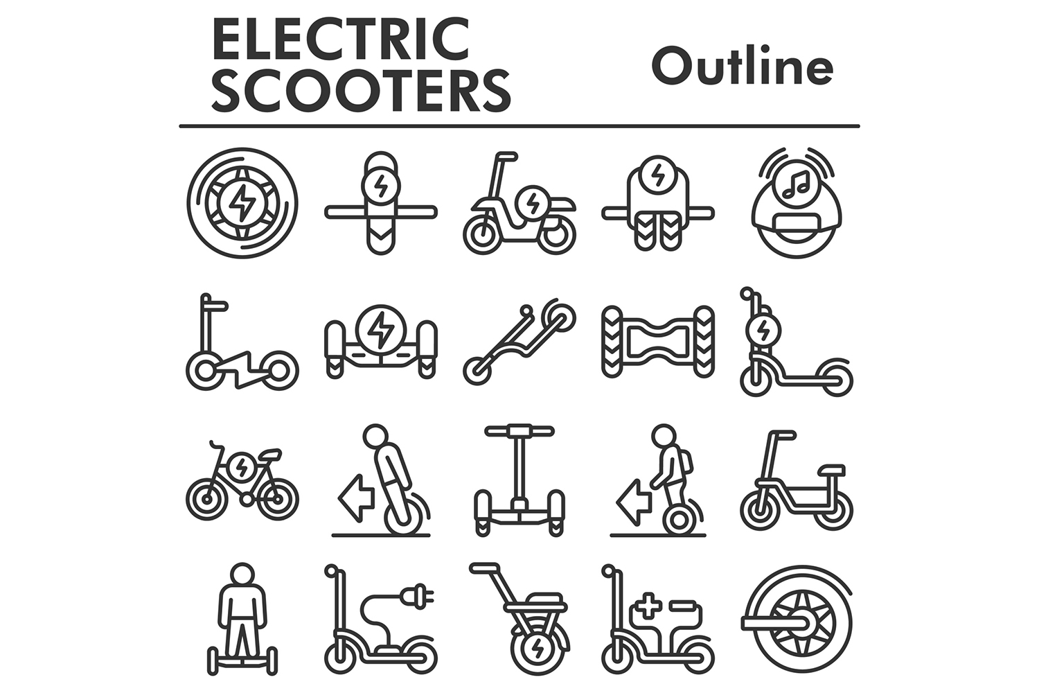 Set, electric scooters icons set pinterest preview image.