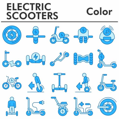 Set, electric scooters icons set_3 cover image.