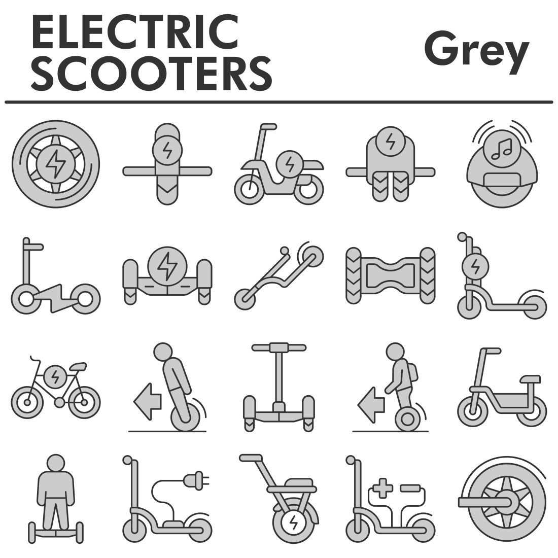 Set, electric scooters icons set_2 cover image.