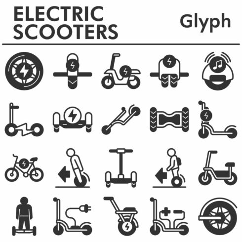 Set, electric scooters icons set_1 cover image.