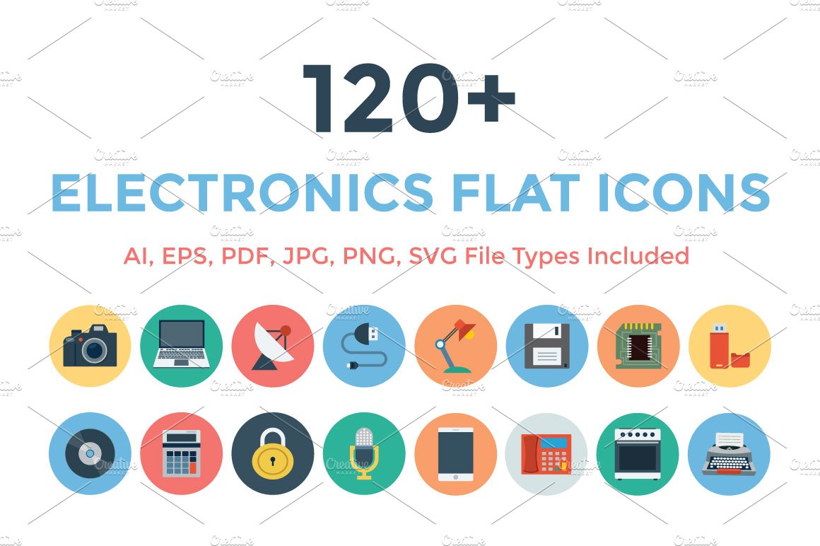 120+ Electronics Flat Icons cover image.