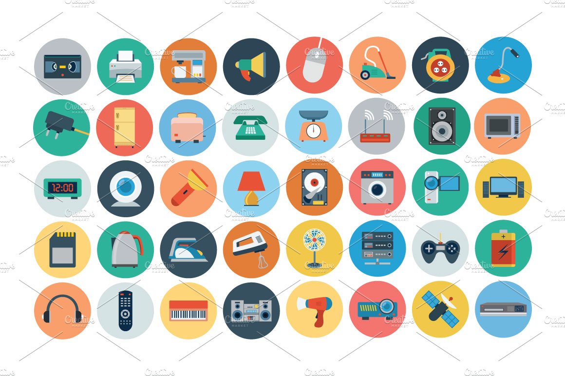 120+ Electronics Flat Icons preview image.
