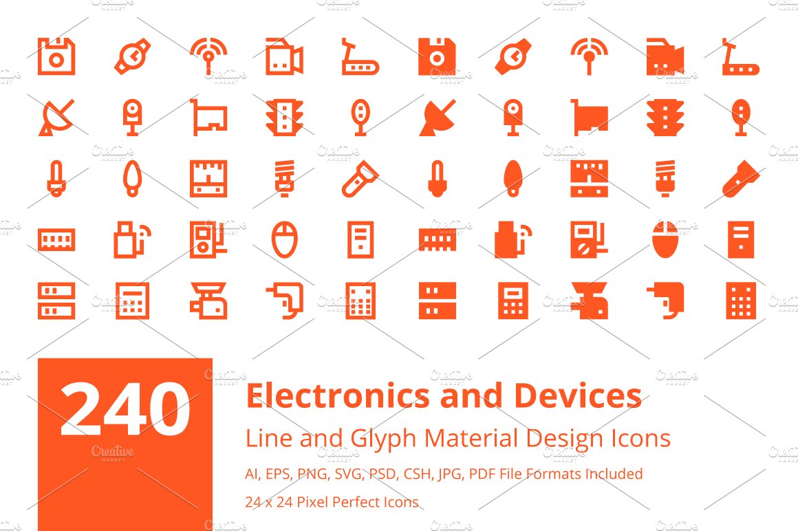 240 Electronics and Devices Icons cover image.