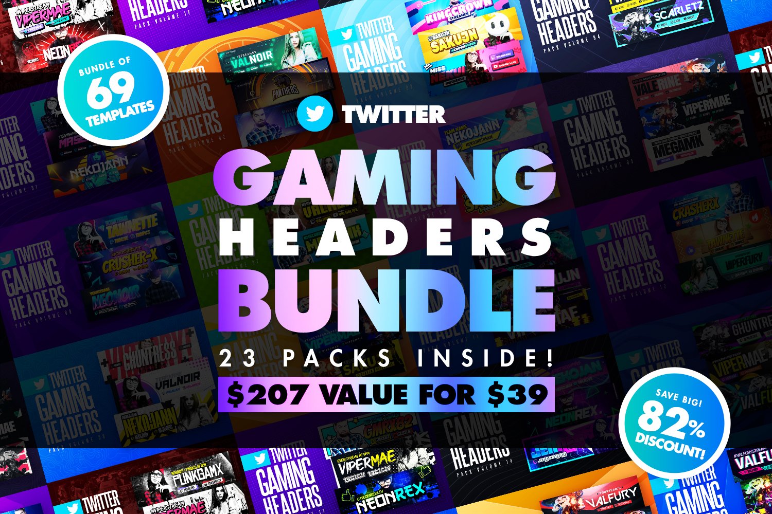 Gaming Twitter Headers Bundle cover image.