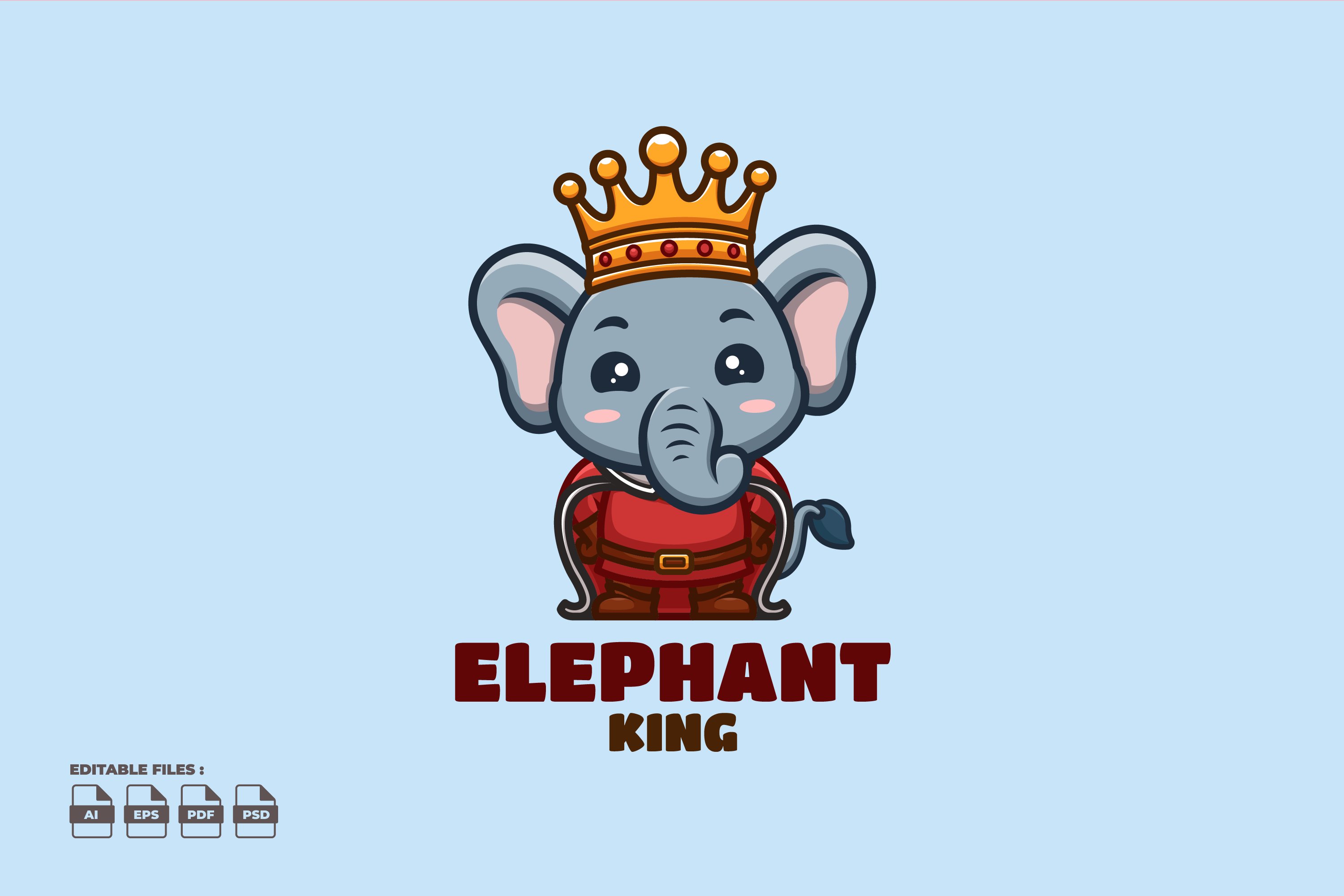 King Elephant Cute Mascot Logo cover image.