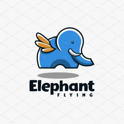 Simple fun elephant flying logo cover image.