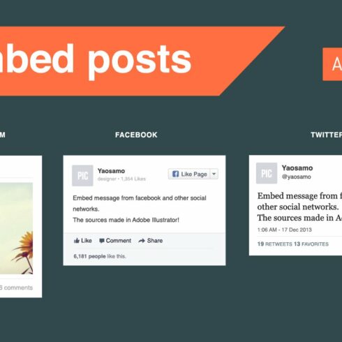 FB, Twitter & Instagram embed posts cover image.