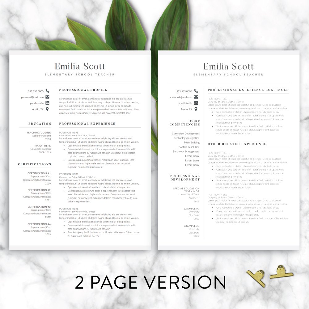 Modern Teacher Resume Template Word preview image.