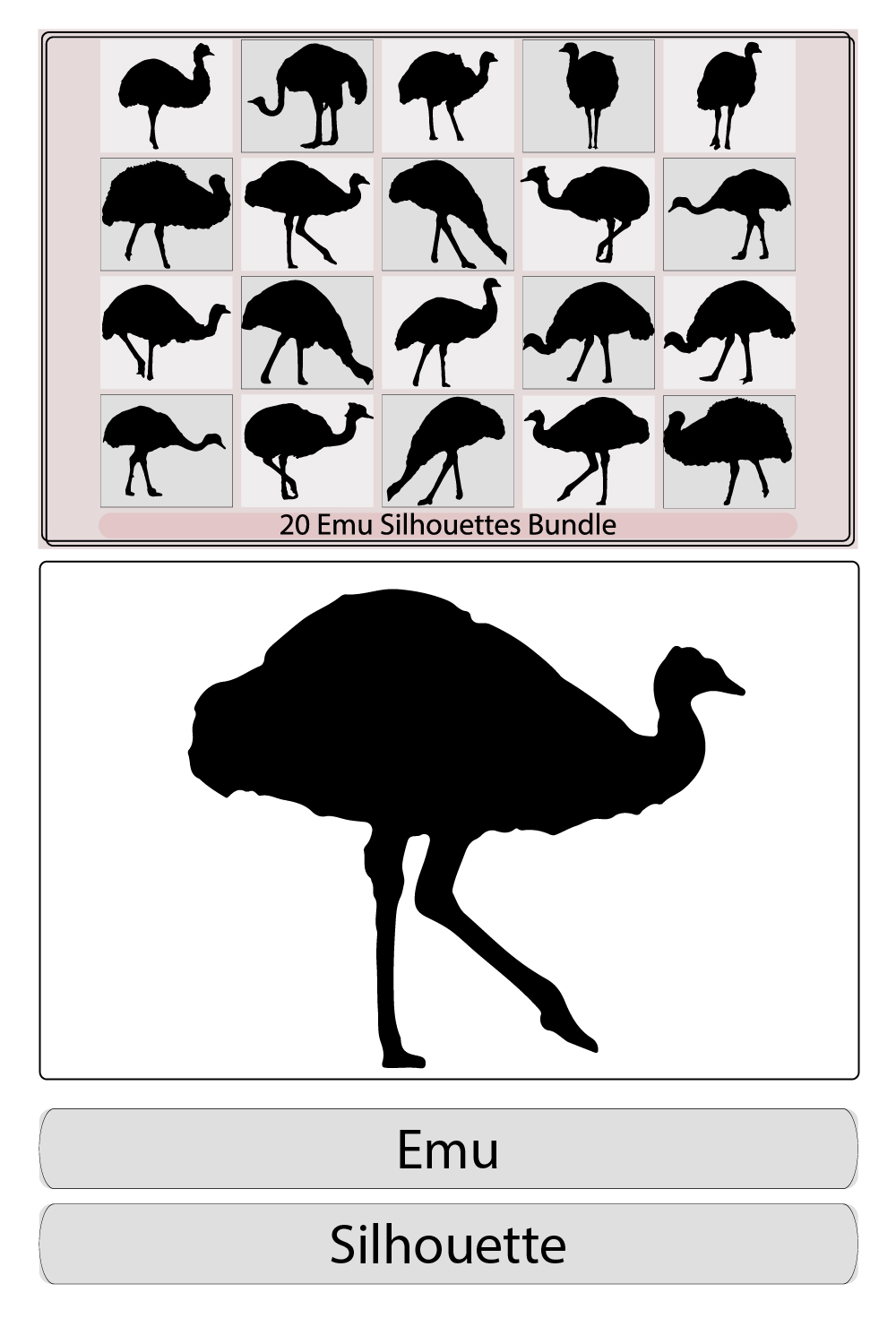 Emu silhouette,Emu vector silhouette, Emu bird,silhouette of emu,Emu bird vector silhouette pinterest preview image.