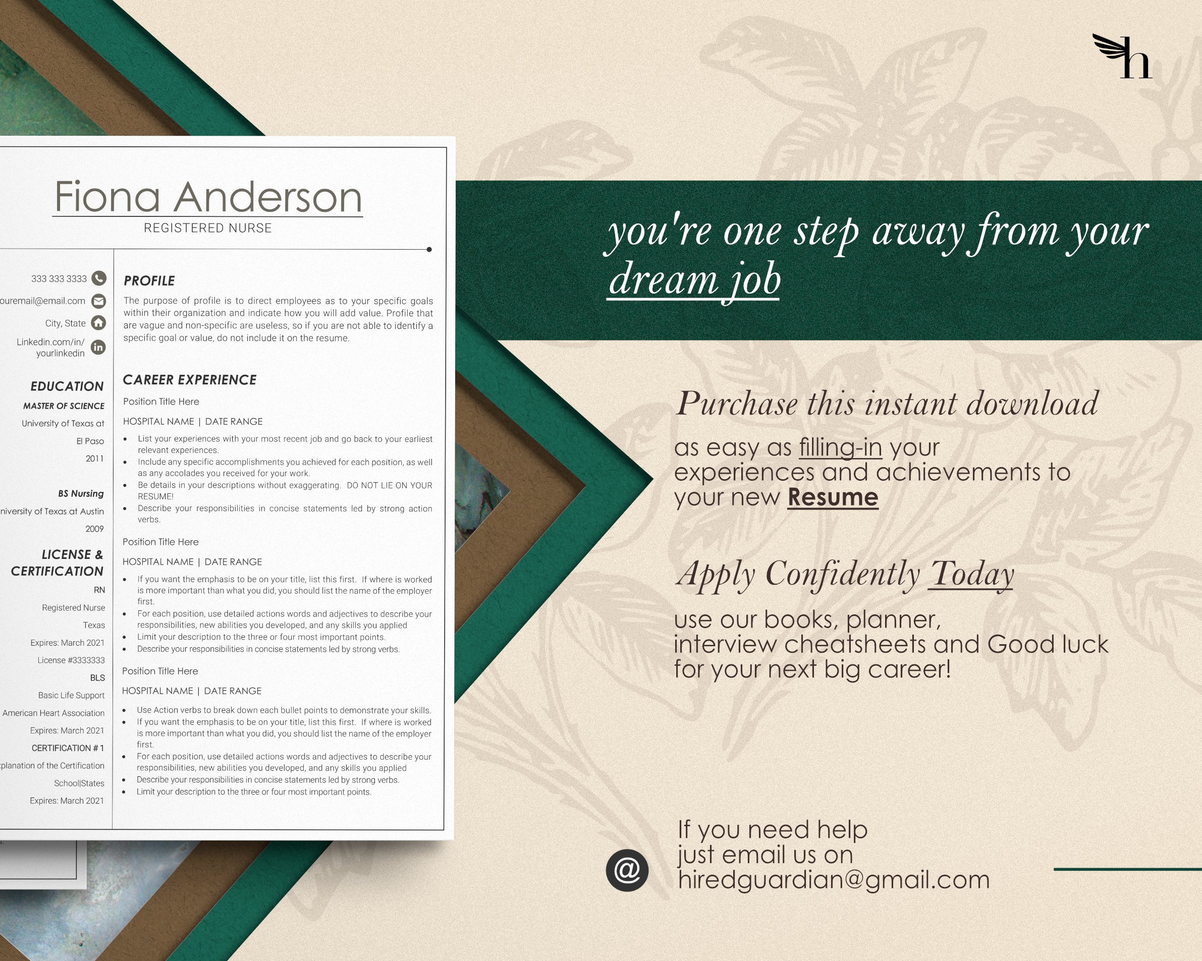 Green and white resume with a green border.