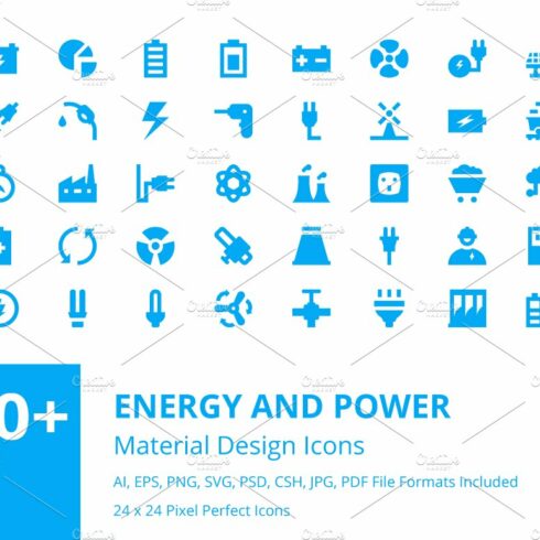 200+ Energy and Power Material Icons cover image.