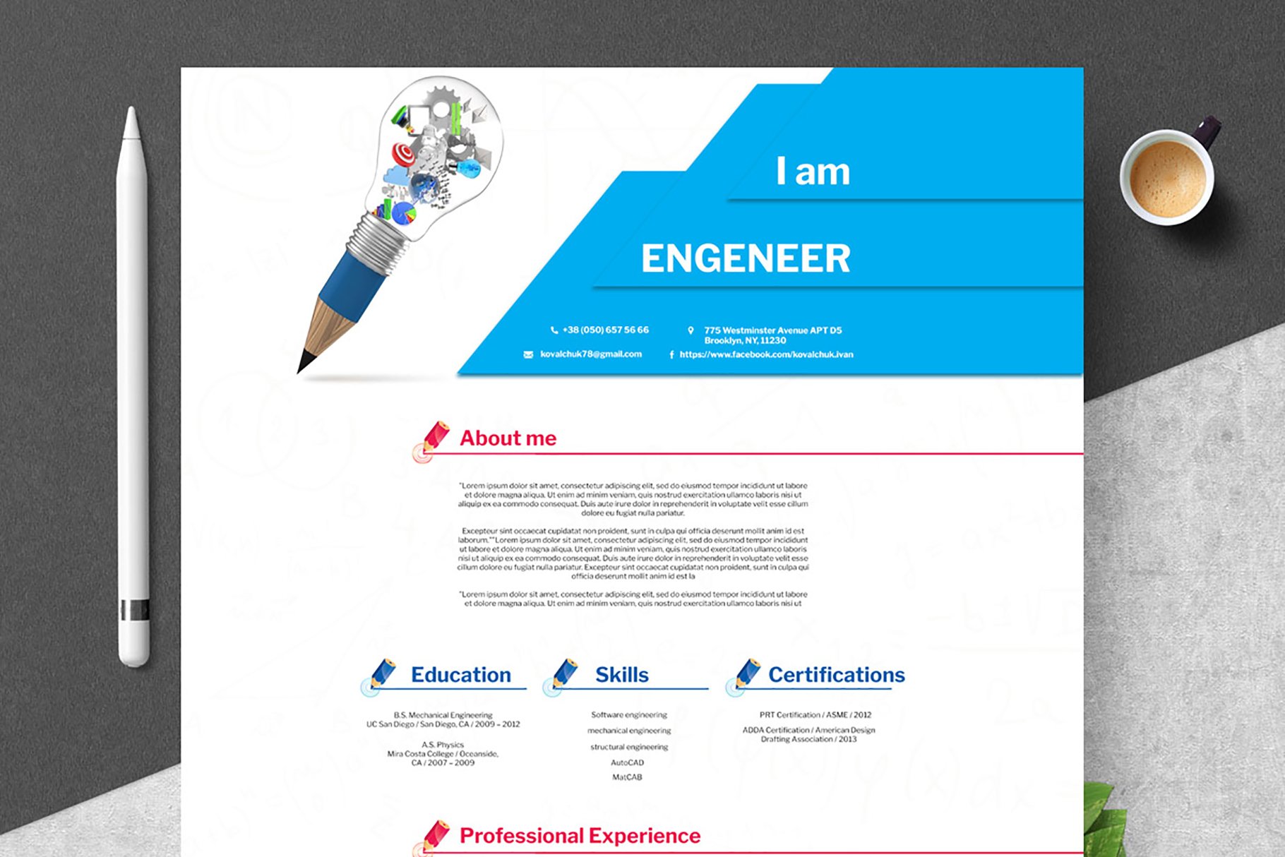 Engineering Resume Template PSD cover image.