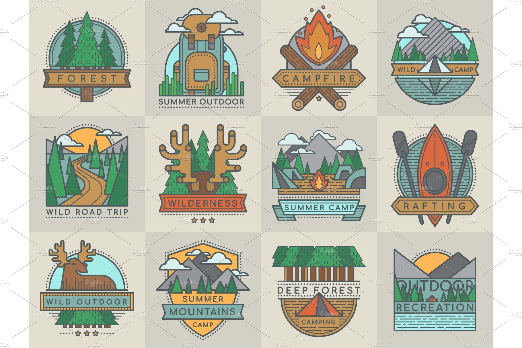 Camping outdoor tourist travel logo scout badges template emblems vector il... cover image.