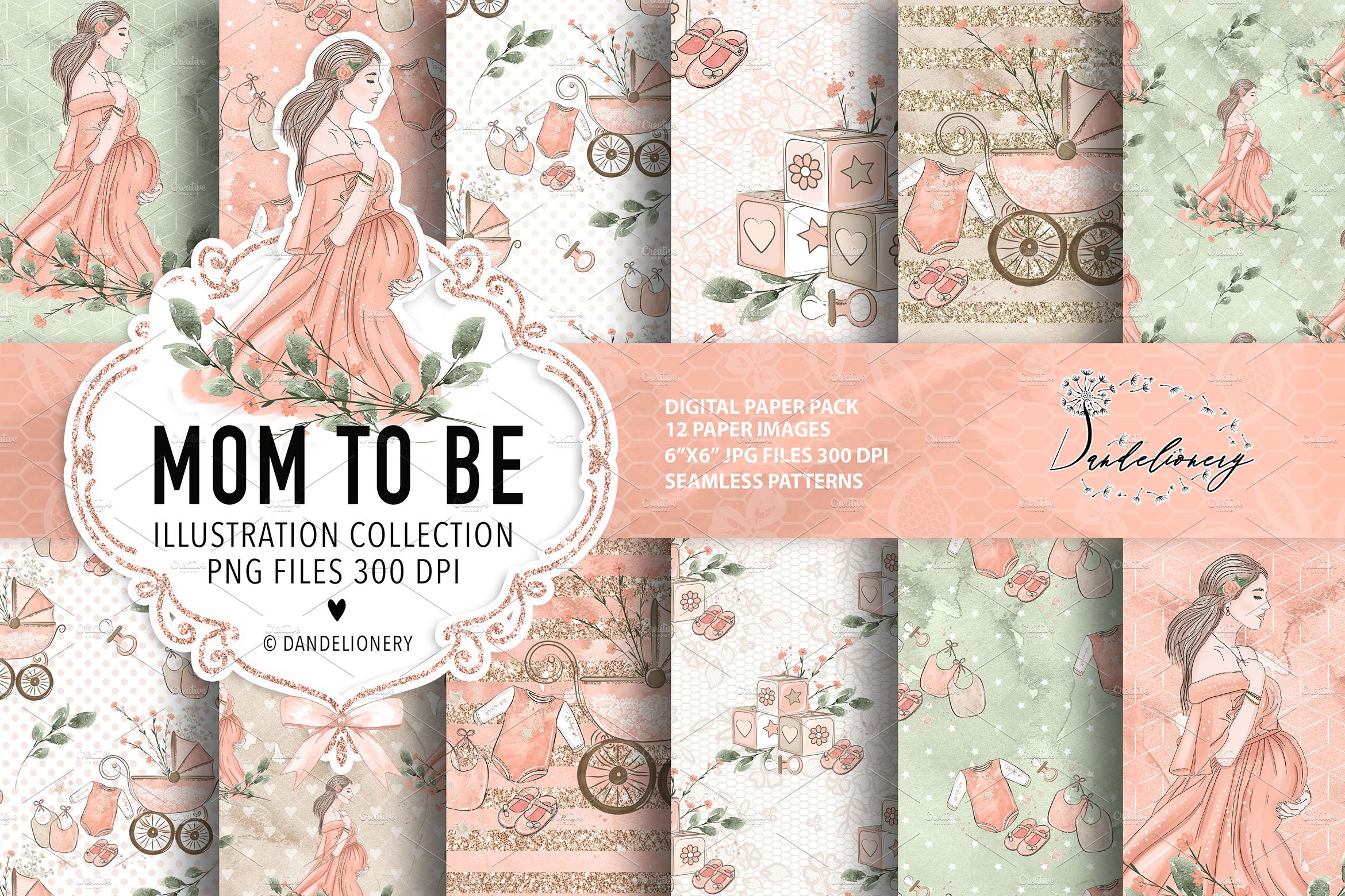 Mom to be digital paper pack cover image.