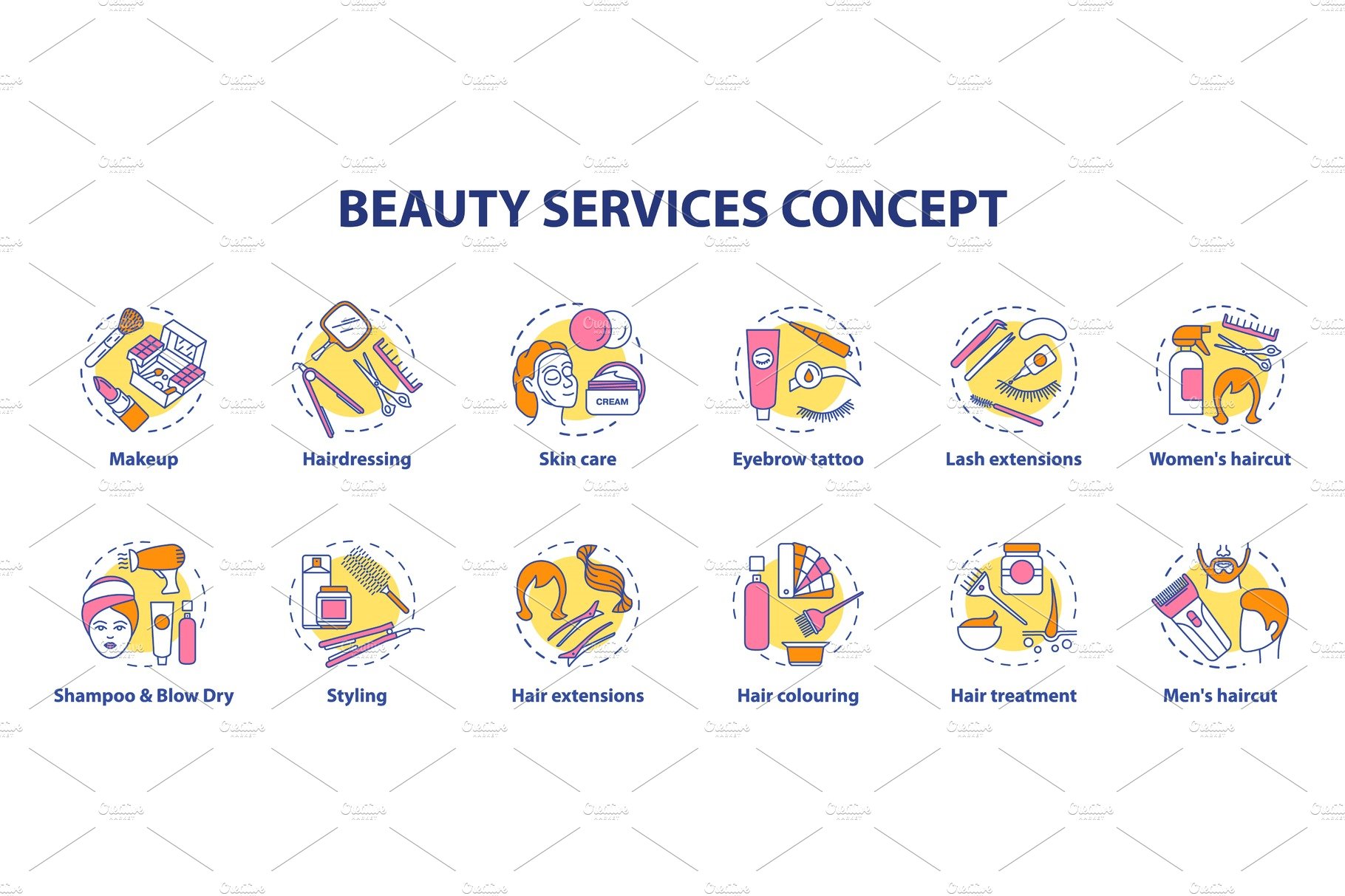 Beauty services concept icons set cover image.