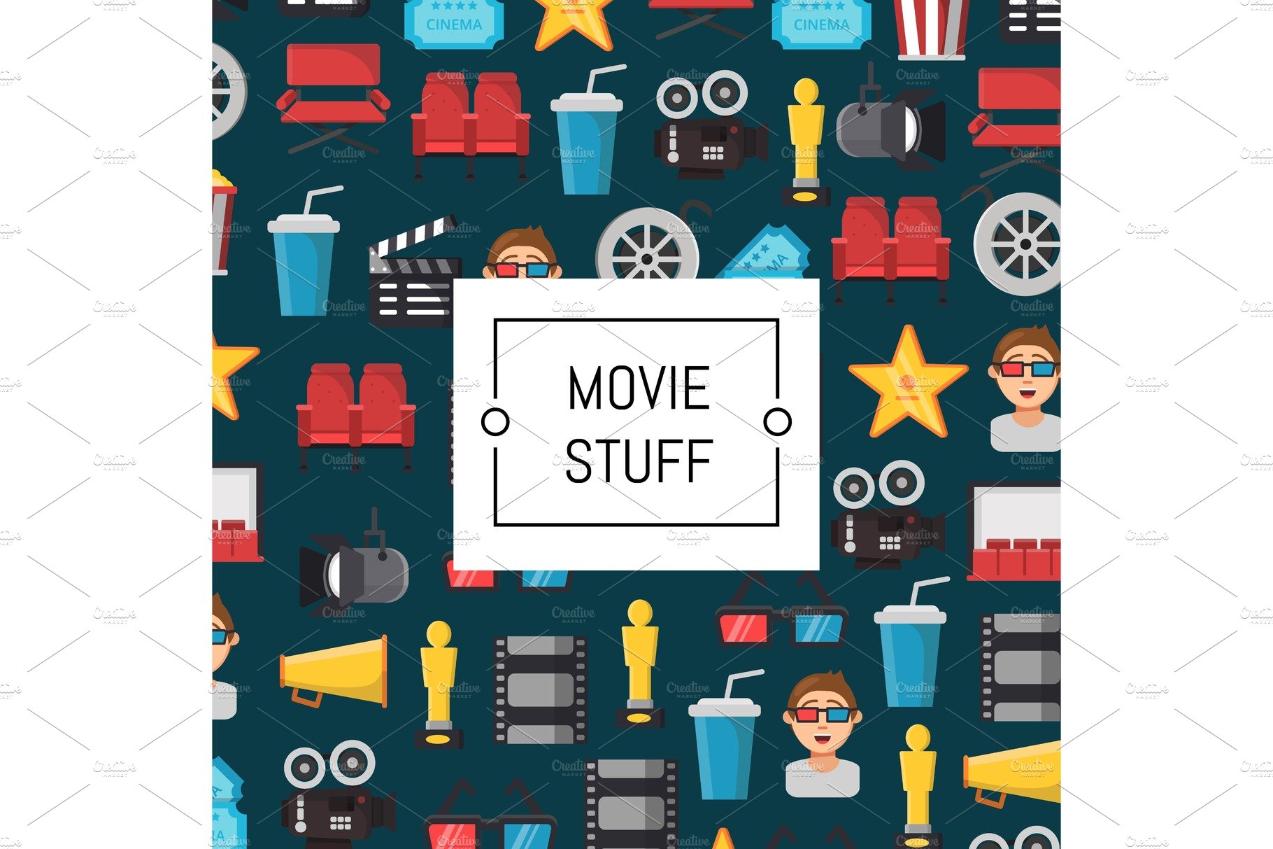 Vector flat cinema icons background cover image.