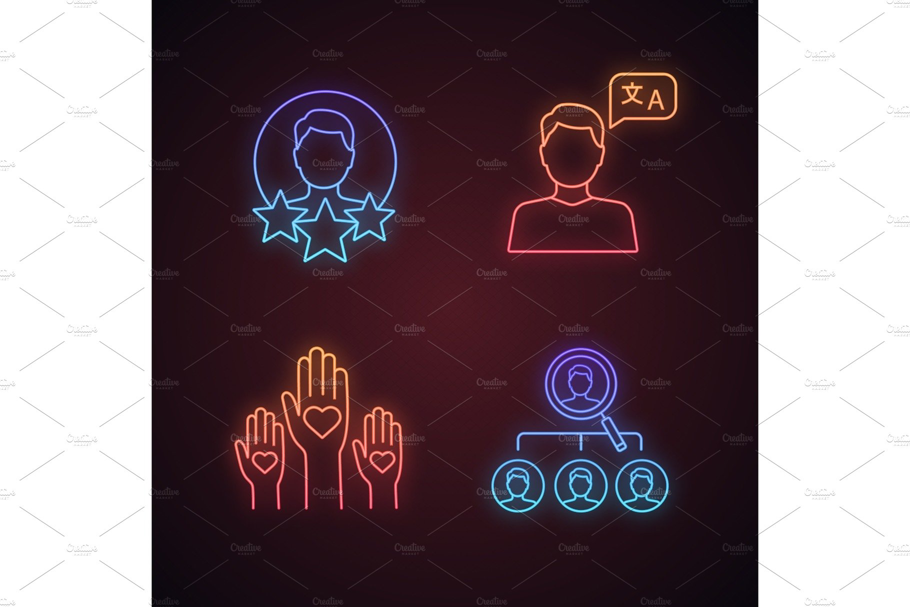 Resume neon light icons set cover image.