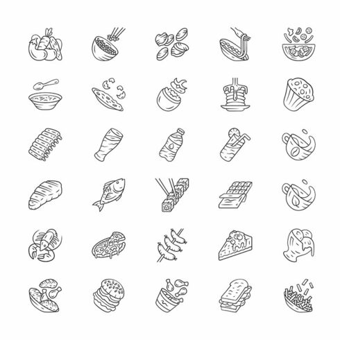 Menu dishes linear icons set cover image.
