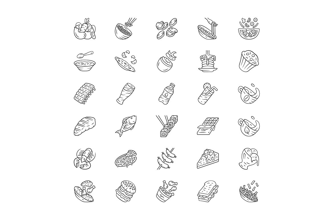 Menu dishes linear icons set cover image.