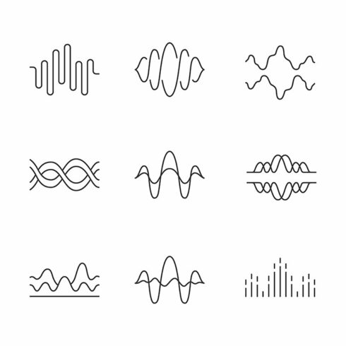 Sound and audio waves linear icons cover image.