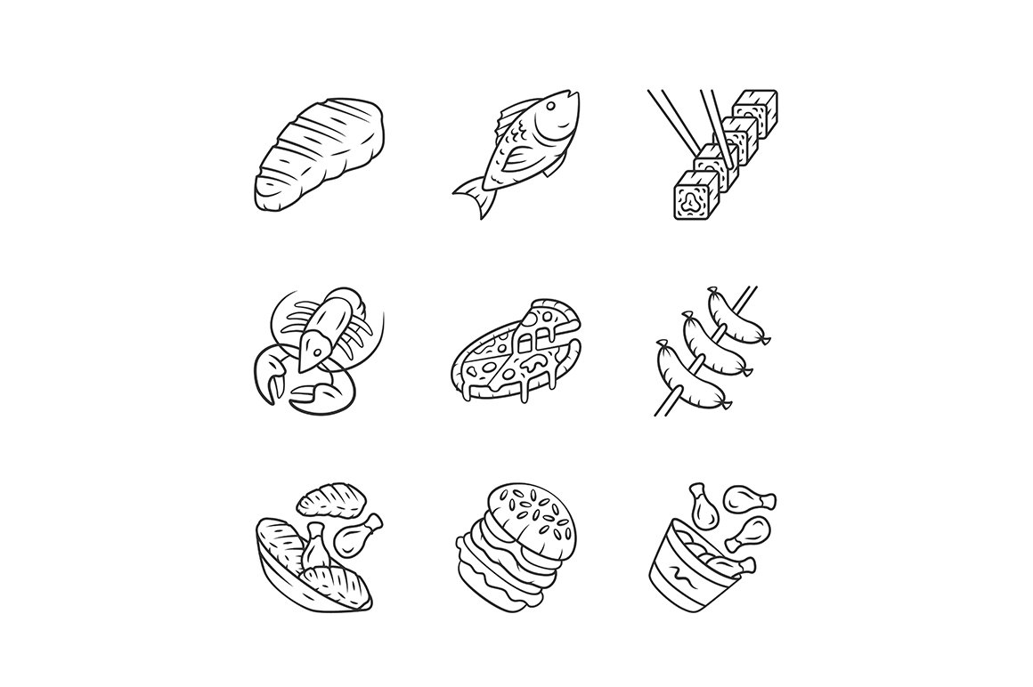 Restaurant menu linear icons set cover image.