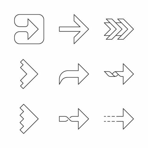 Right arrows linear icons set cover image.