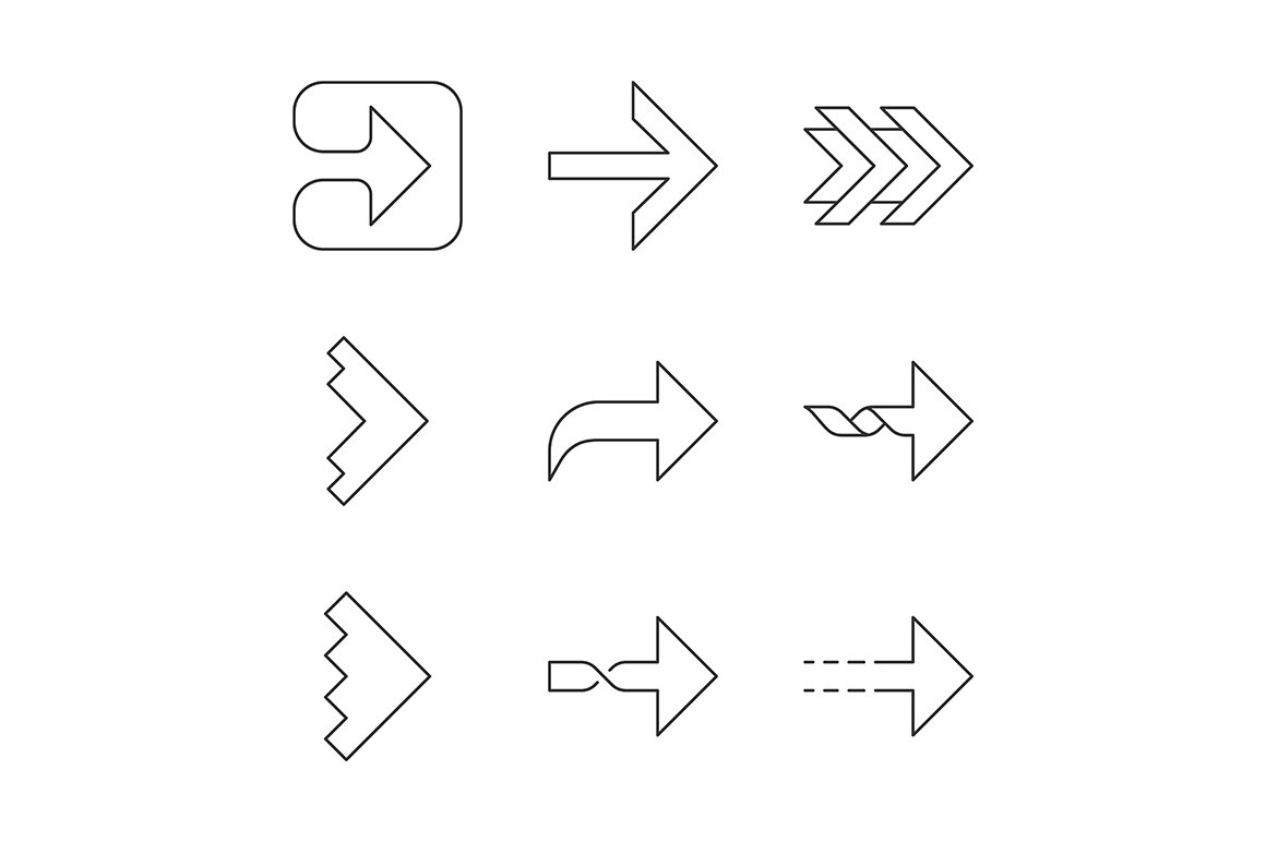 Right arrows linear icons set cover image.