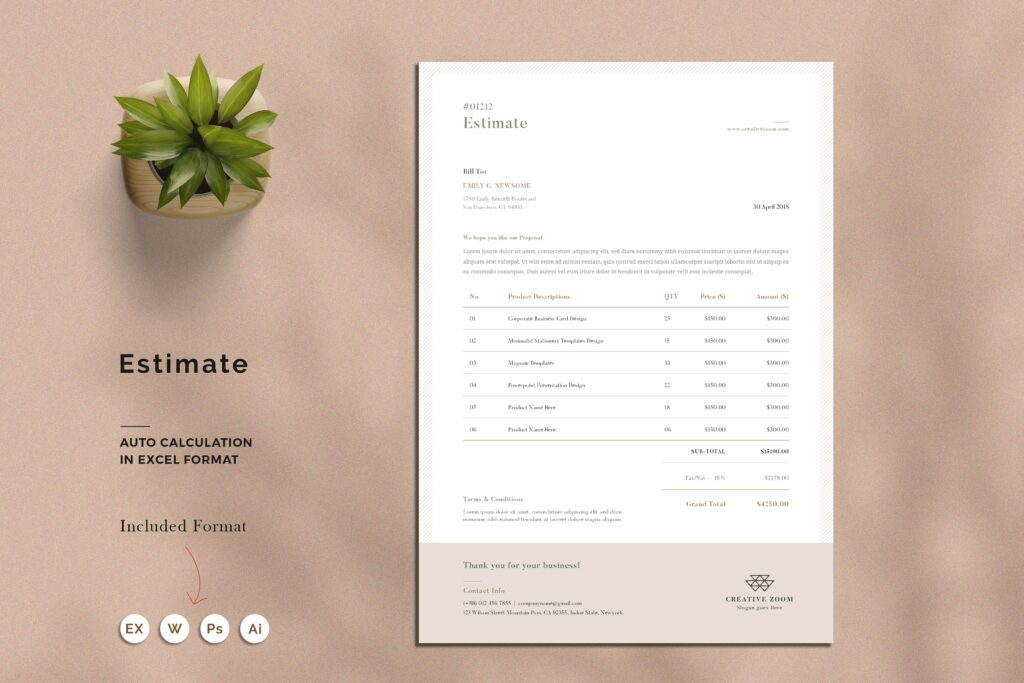 Invoice | Estimate | Letterhead – MasterBundles