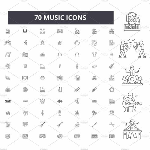 Music editable line icons vector set cover image.