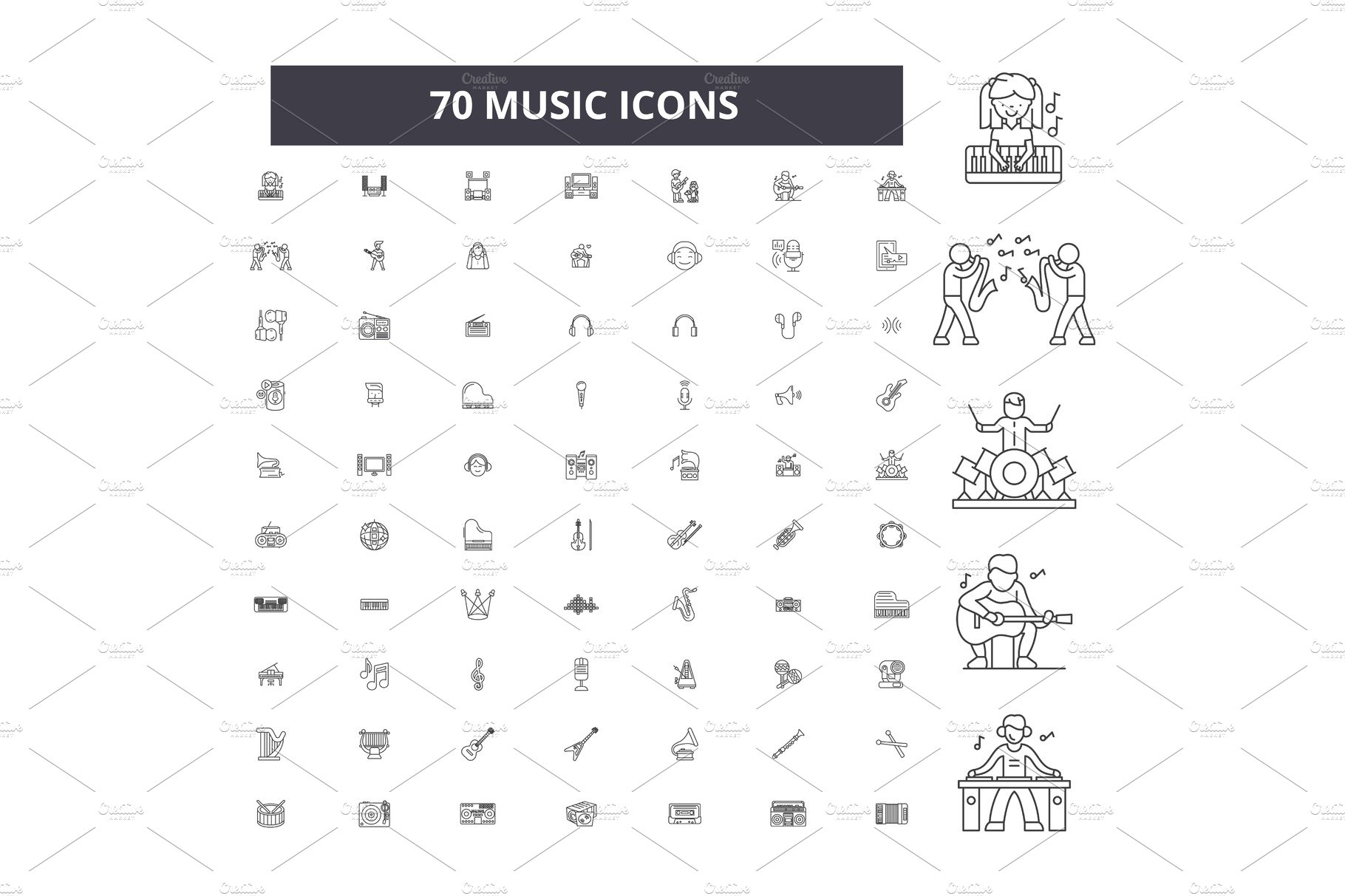Music editable line icons vector set cover image.