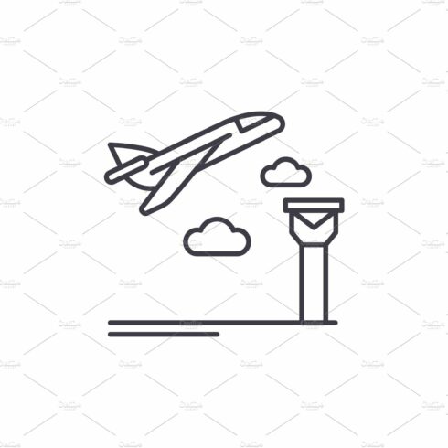 Airport line icon concept. Airport cover image.