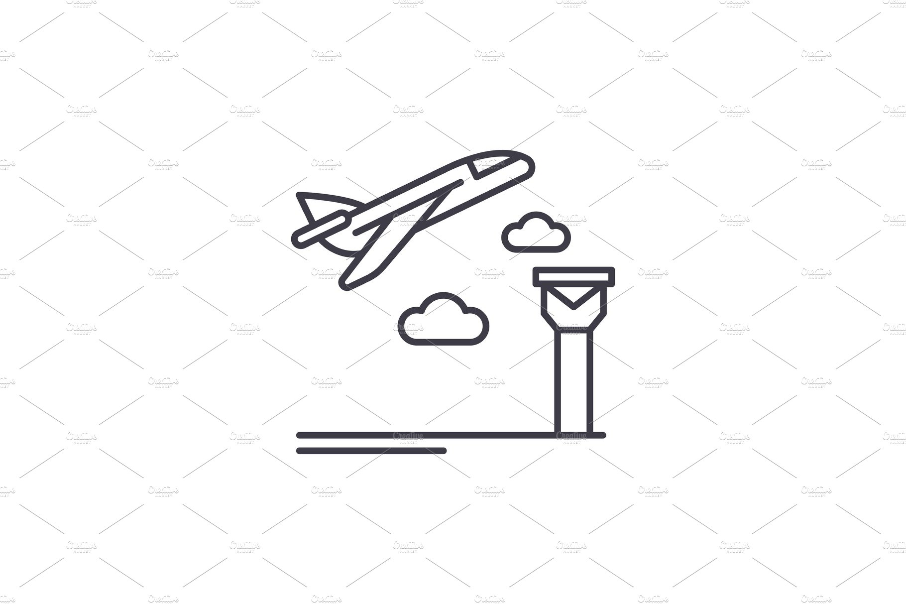 Airport line icon concept. Airport cover image.