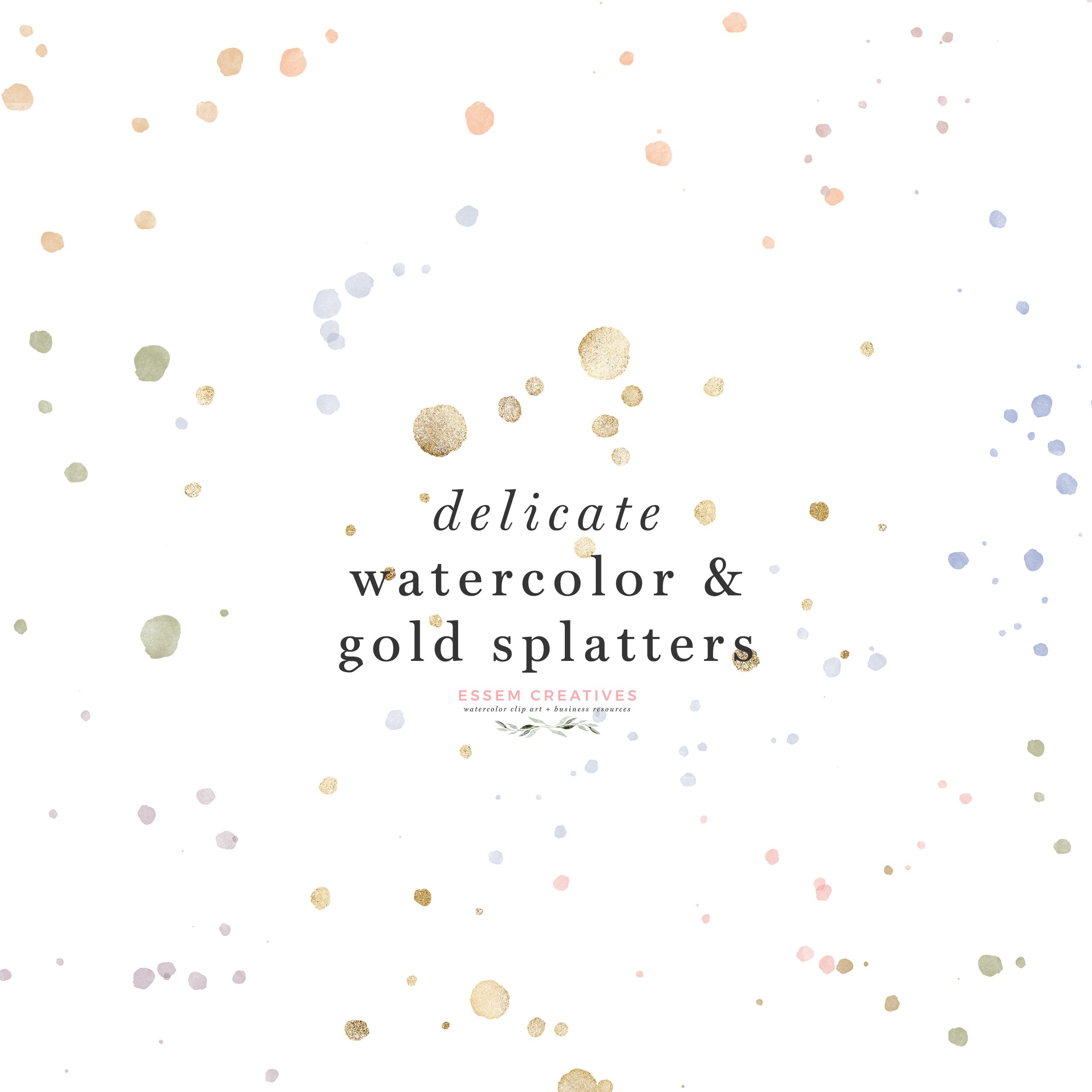 Gold Watercolor Paint Splatters PNG cover image.