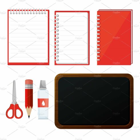 set of notebook with scissors and cover image.