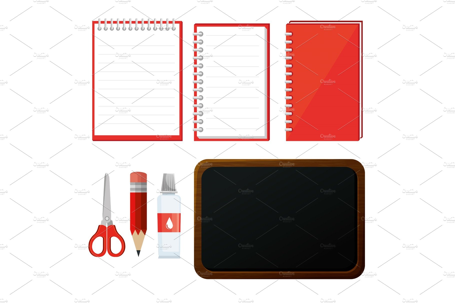 set of notebook with scissors and cover image.