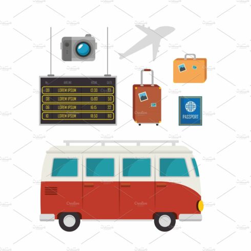 tourism equipment set icons cover image.