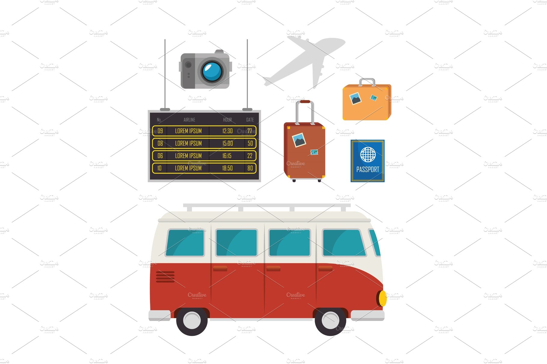 tourism equipment set icons cover image.