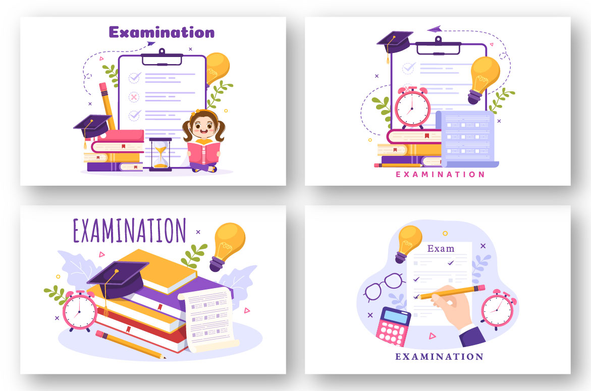 Set of four flat design banners for examination.