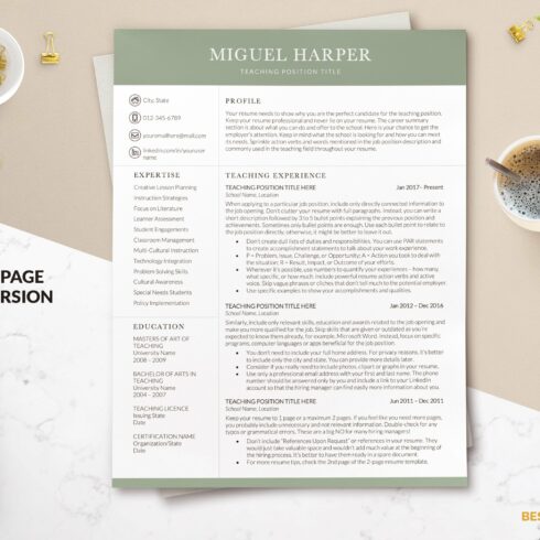 Experienced Teacher Resume Template cover image.